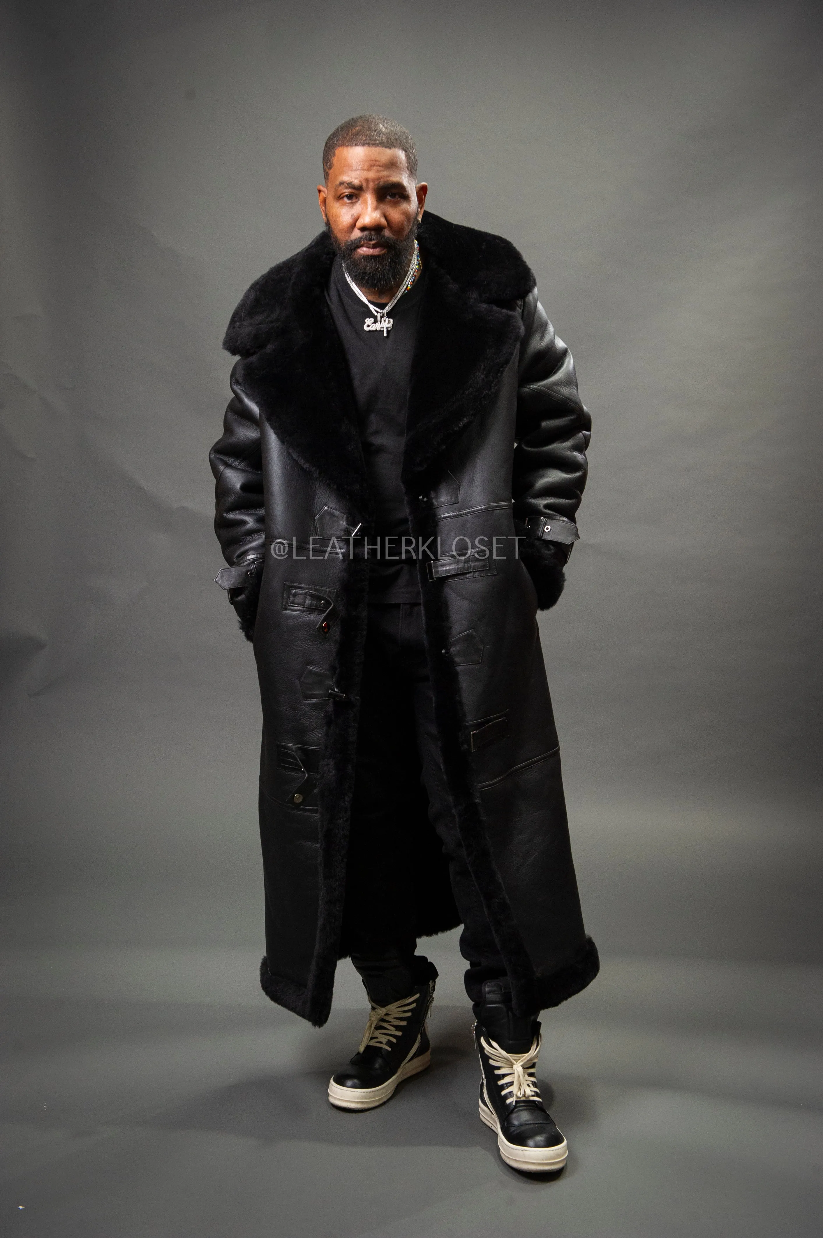 Men's Shearling Trench Coat [Black]