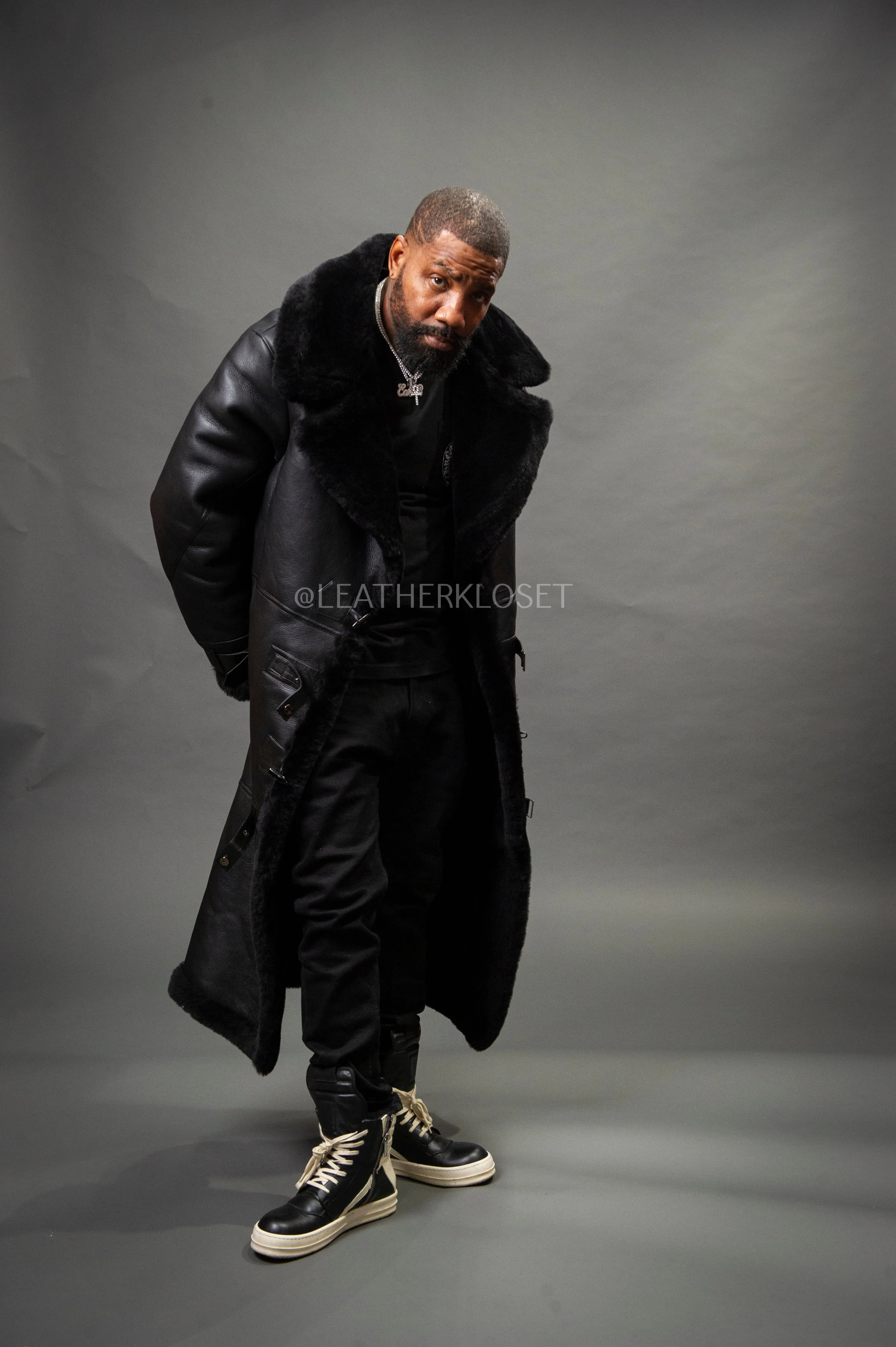 Men's Shearling Trench Coat [Black]