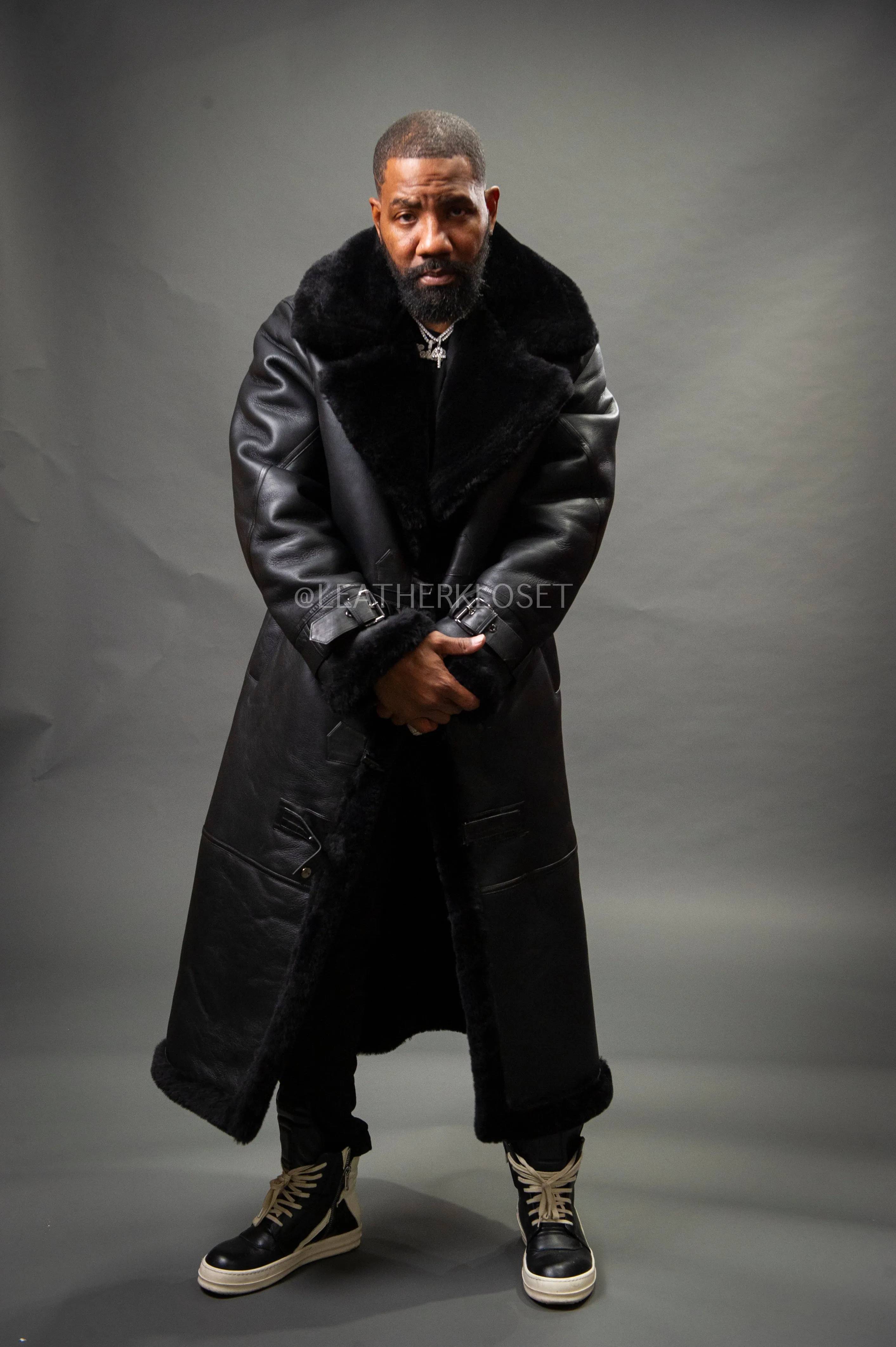 Men's Shearling Trench Coat [Black]