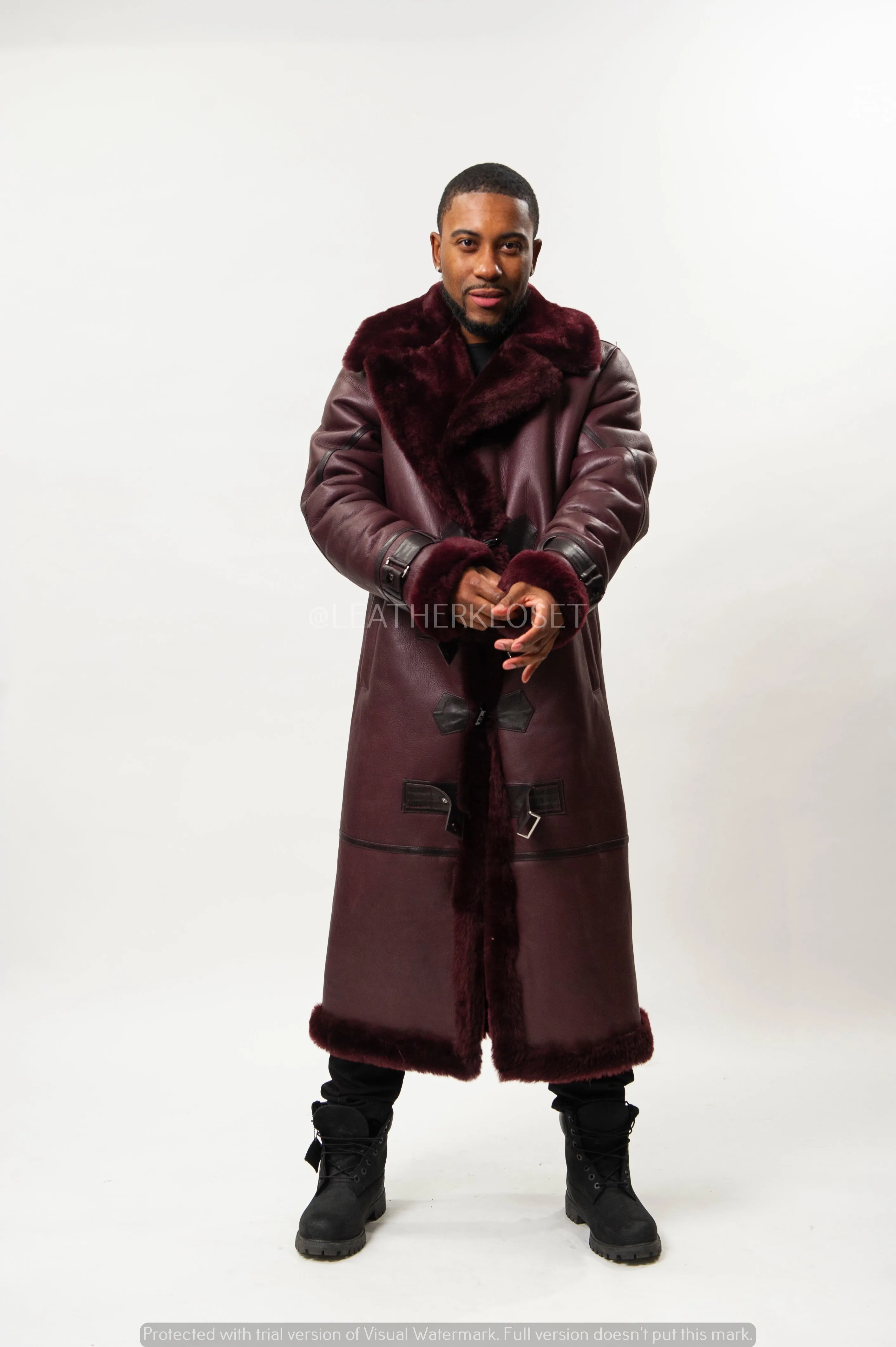 Men's Shearling Trench Coat [Wine]