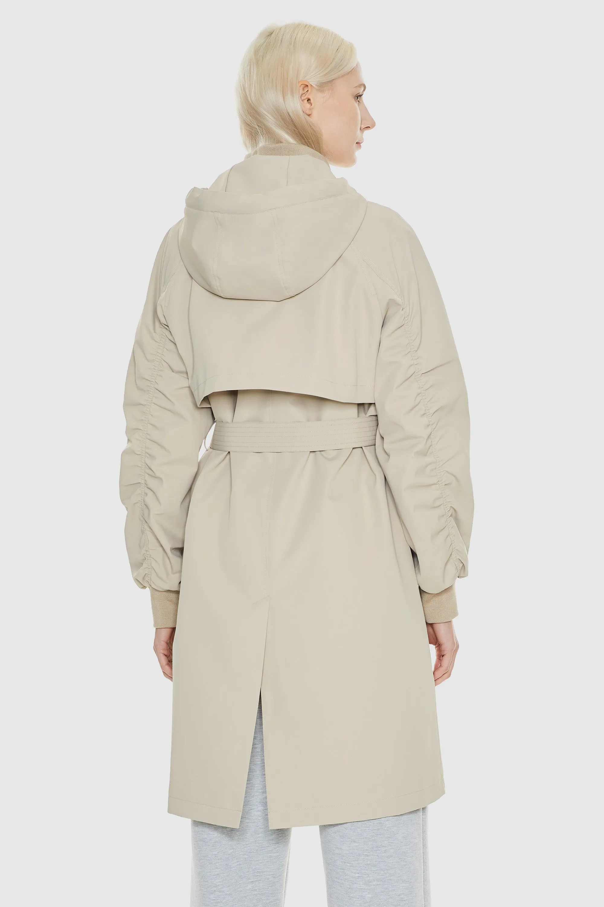 Mid-Length Hooded Belted Trench Coat