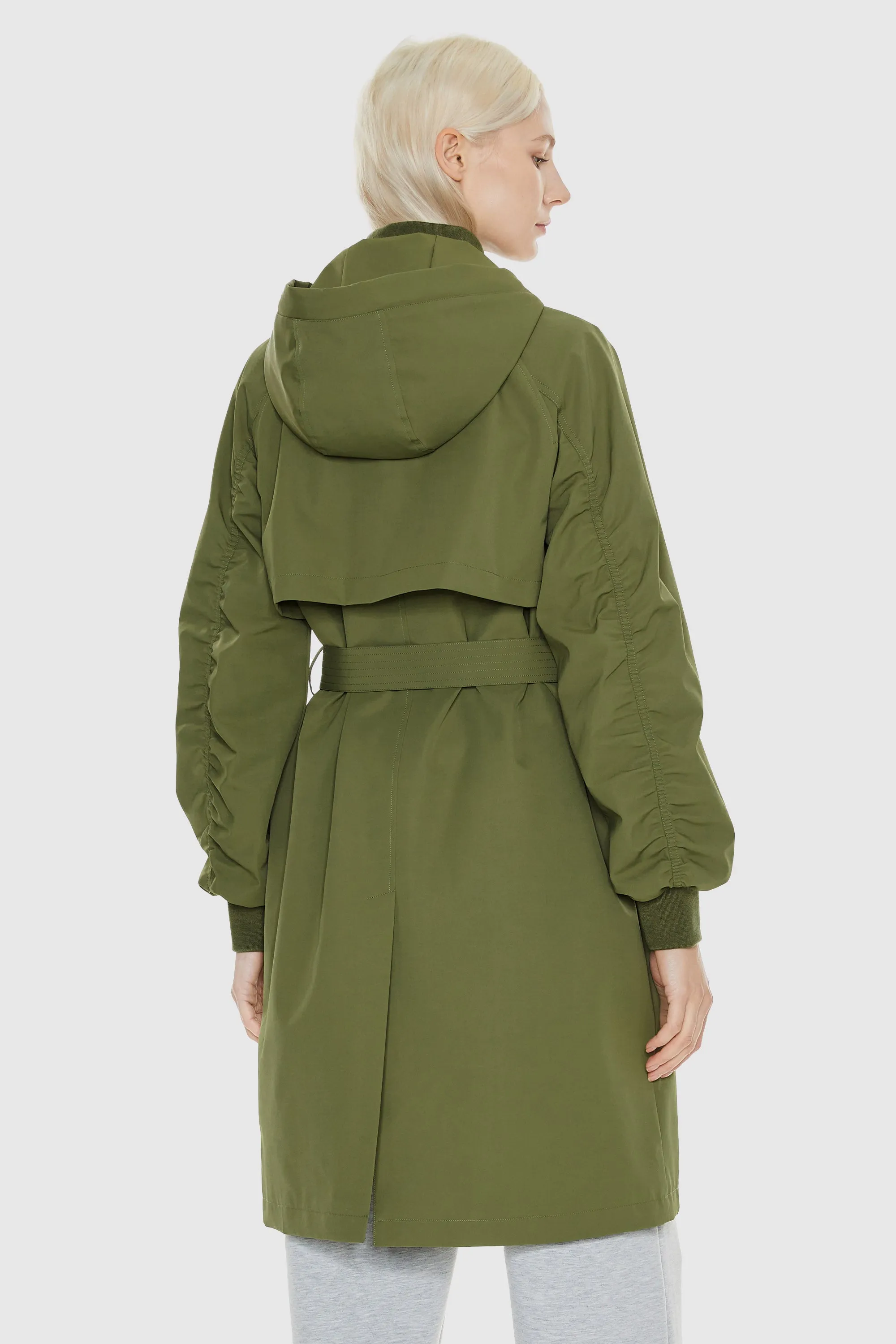 Mid-Length Hooded Belted Trench Coat