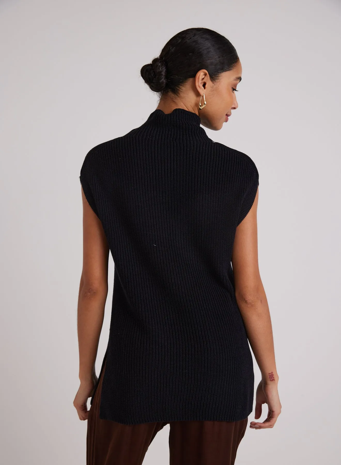 Mock Neck Sweater Tunic - Black