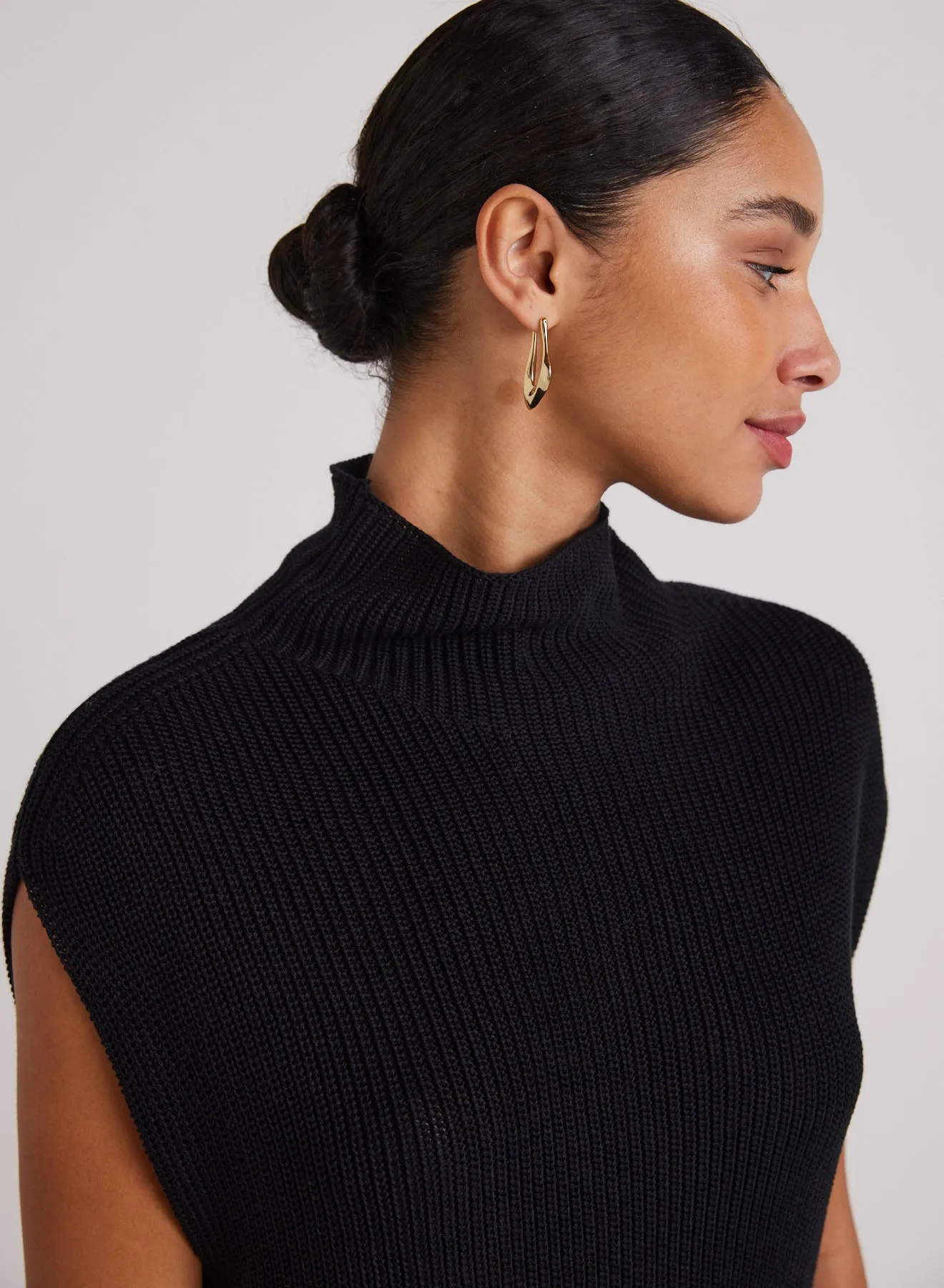 Mock Neck Sweater Tunic - Black