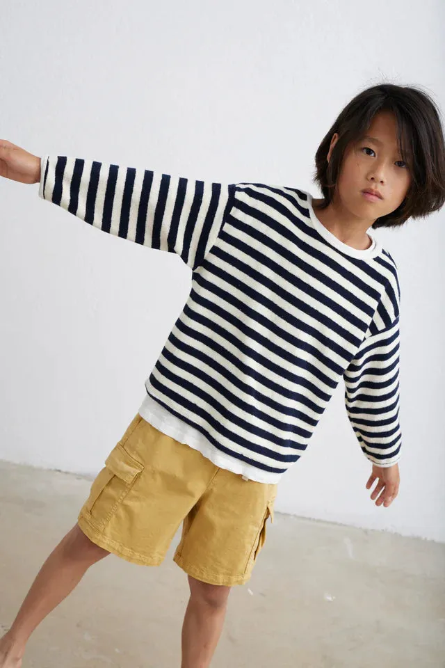 Navy Stripes Towelling Sweatshirt