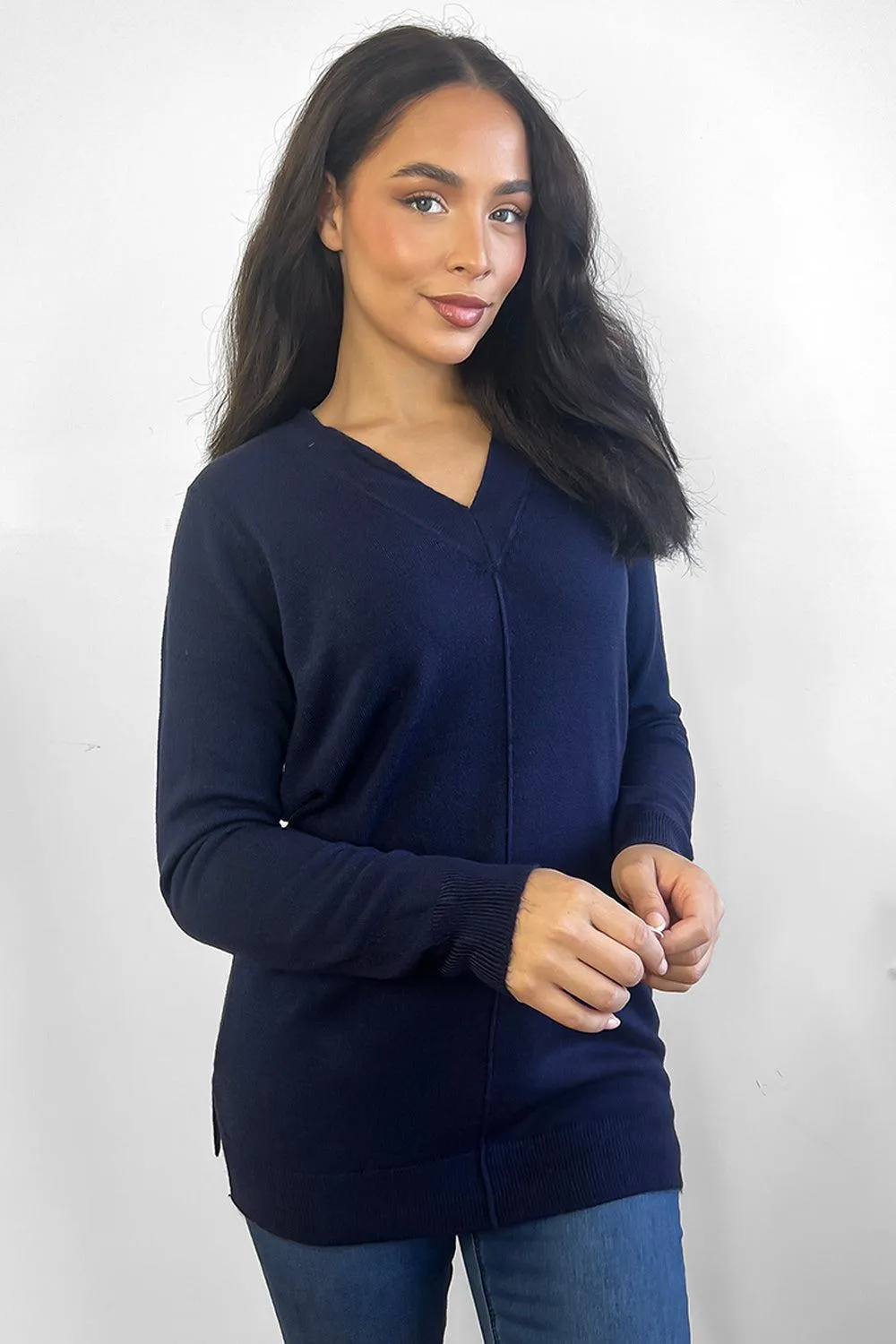 Navy V-Neck Classic Pullover