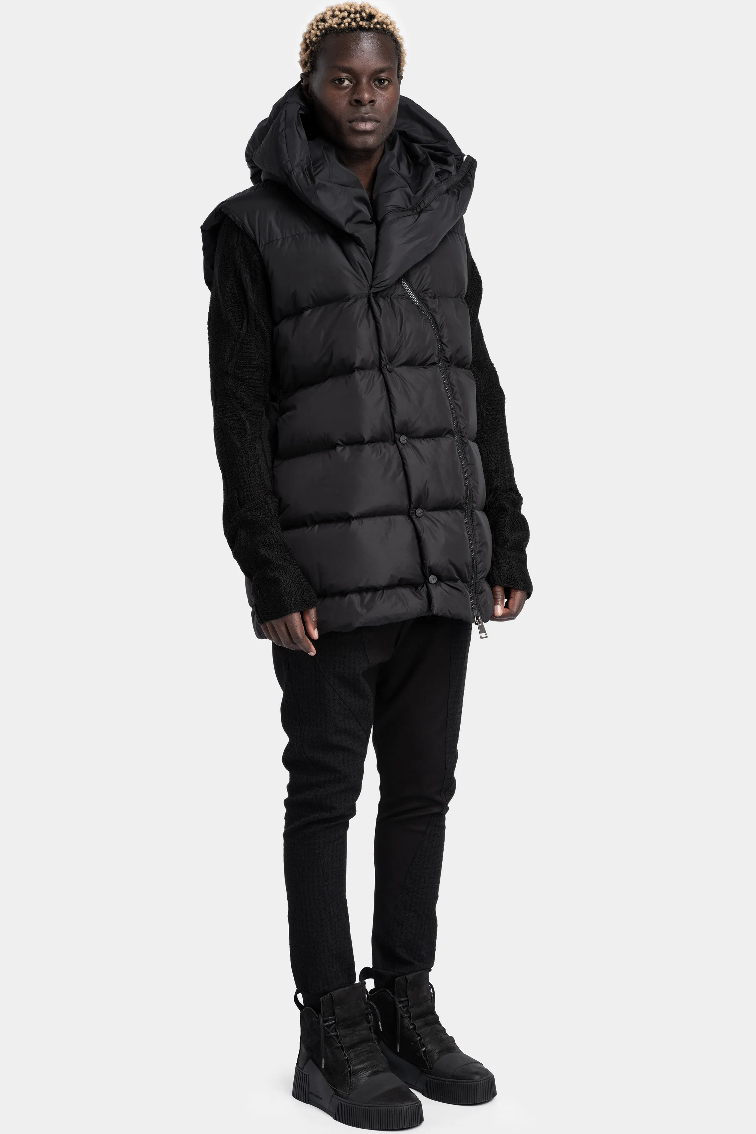 Padded nylon hooded puffer vest