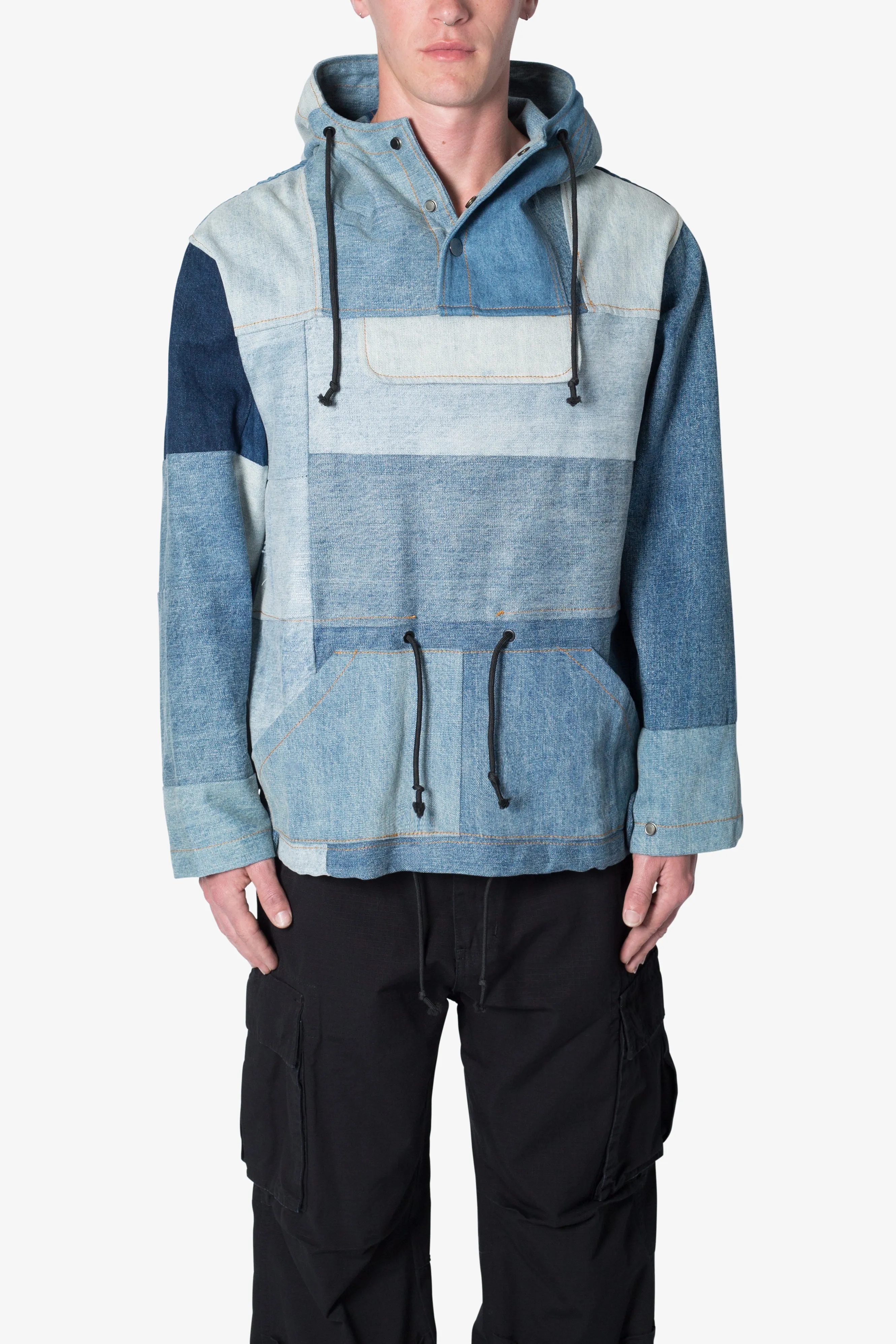 Patchwork Denim Pullover - Blue