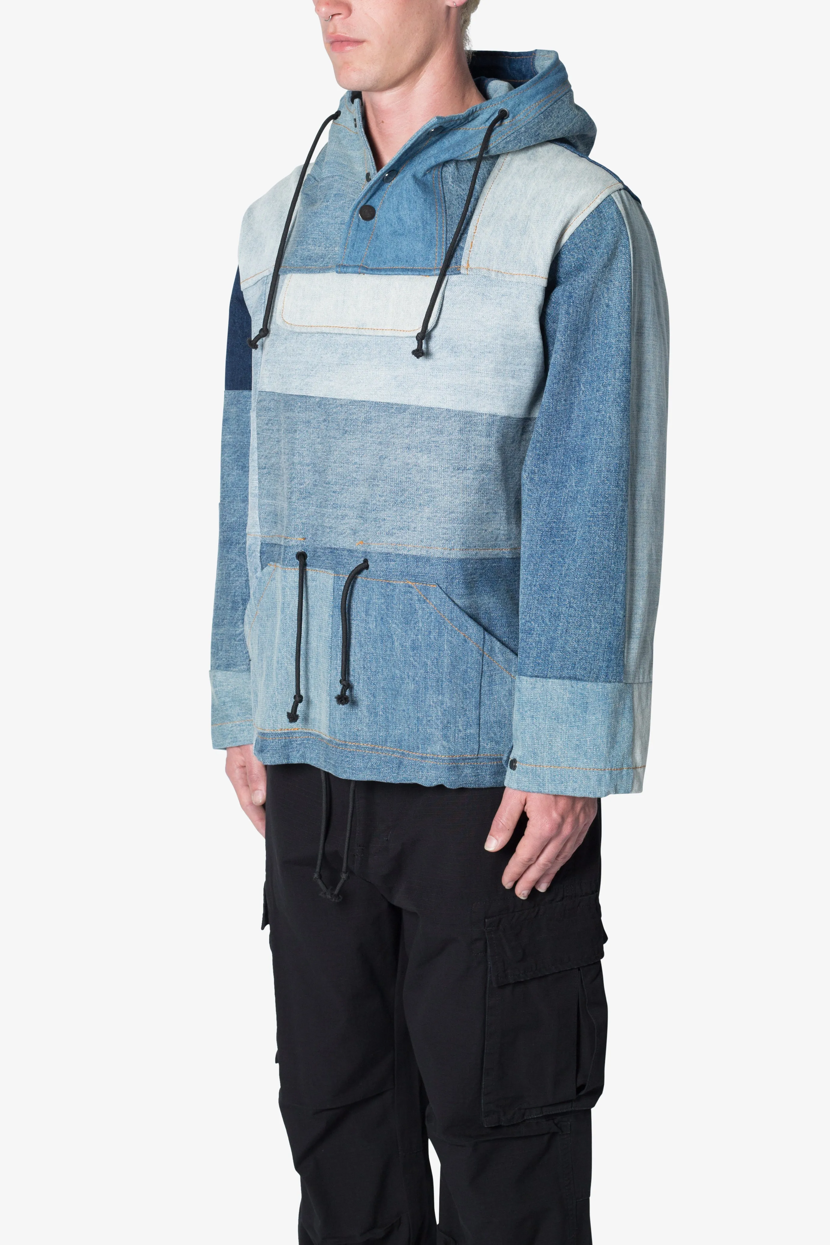 Patchwork Denim Pullover - Blue