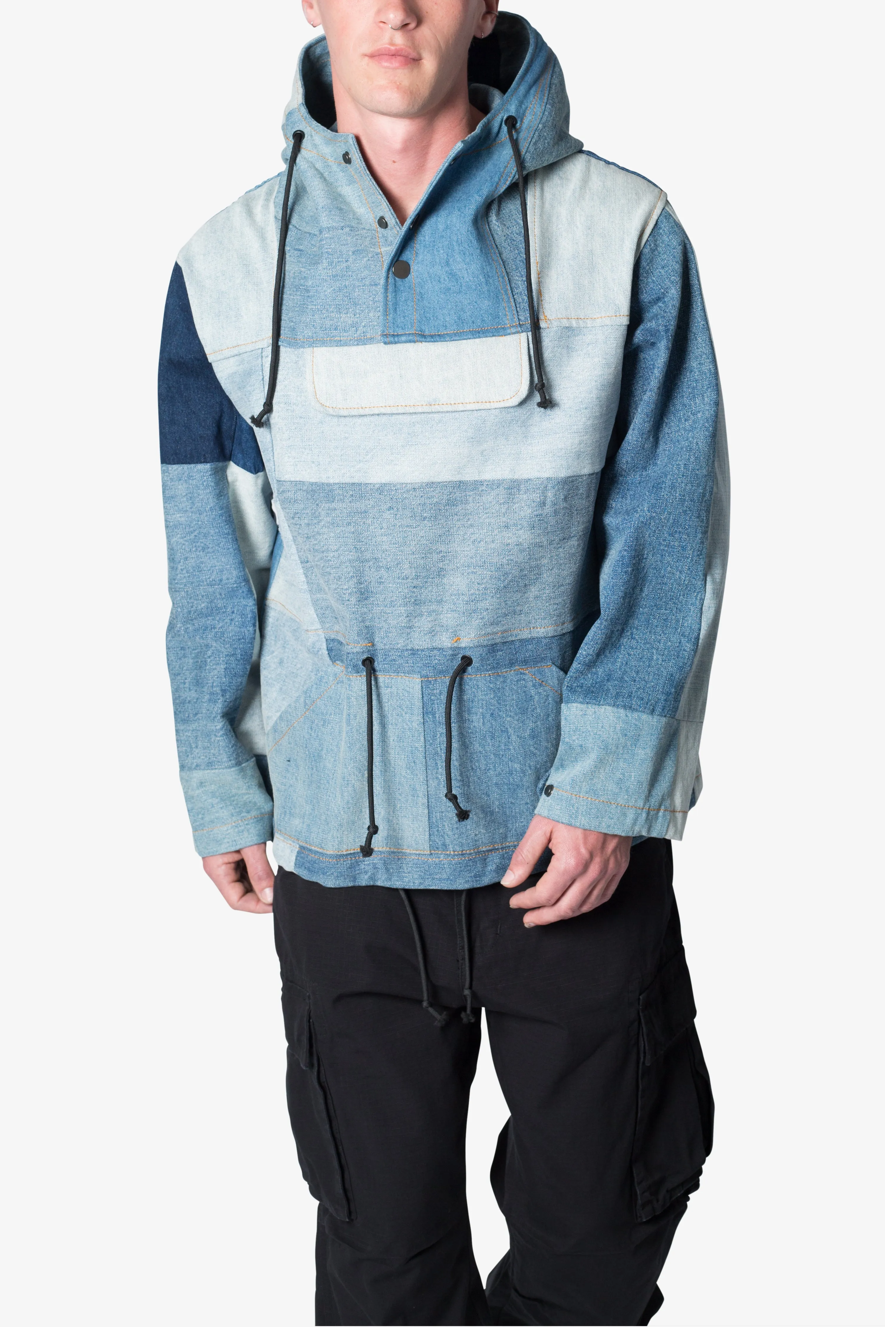 Patchwork Denim Pullover - Blue