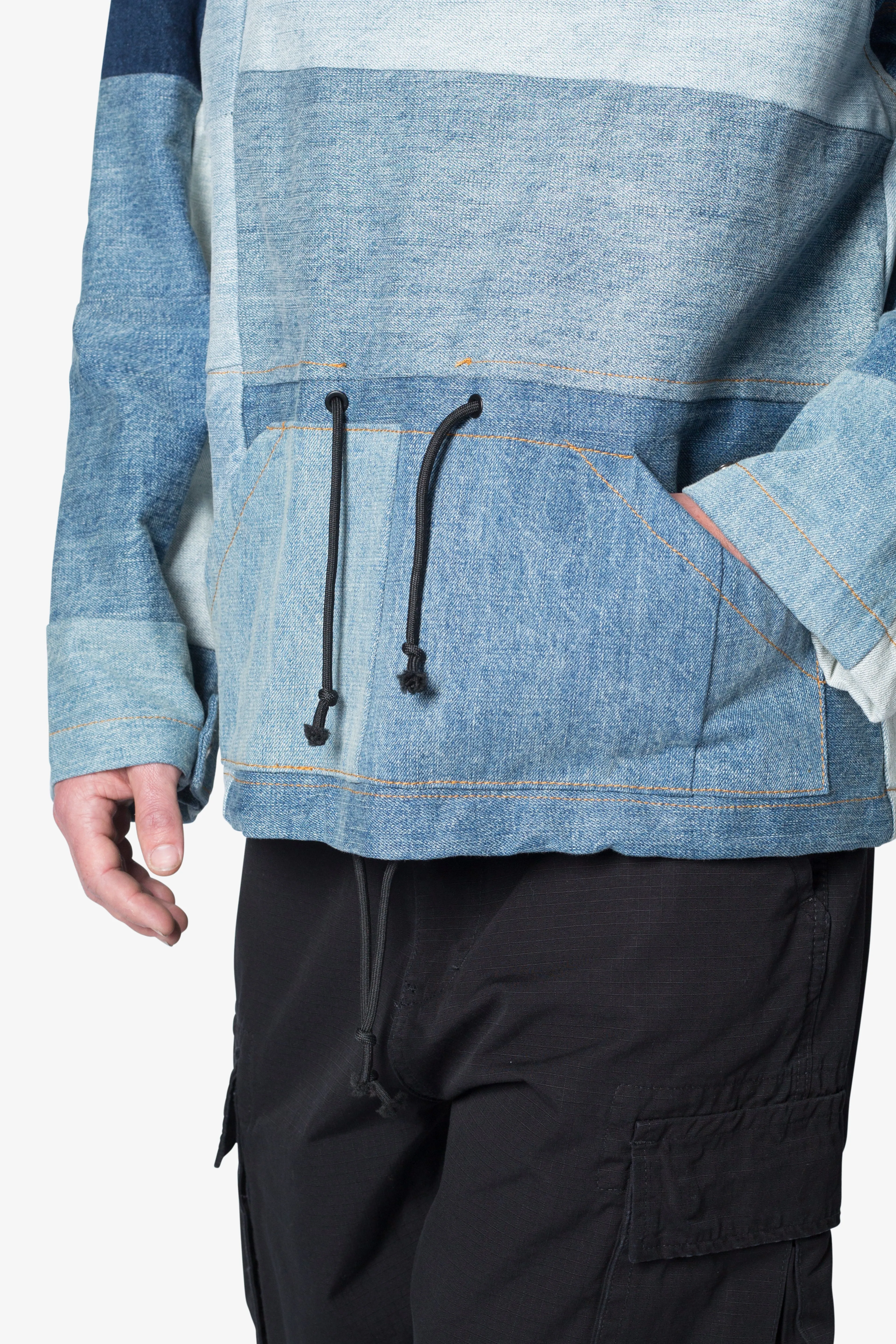 Patchwork Denim Pullover - Blue