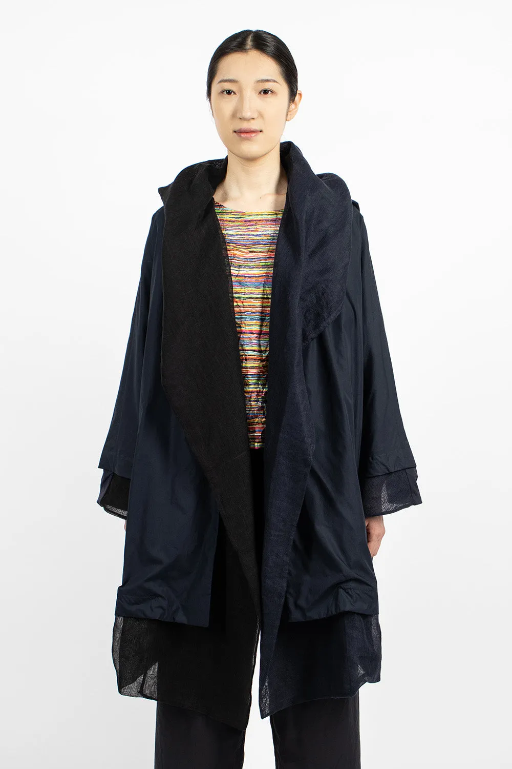 Navy Blue Poppy Reversible Luxury Coat