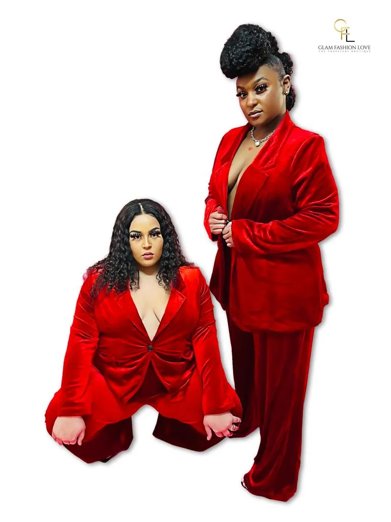 Red   size Velvet 2Pcs Suit