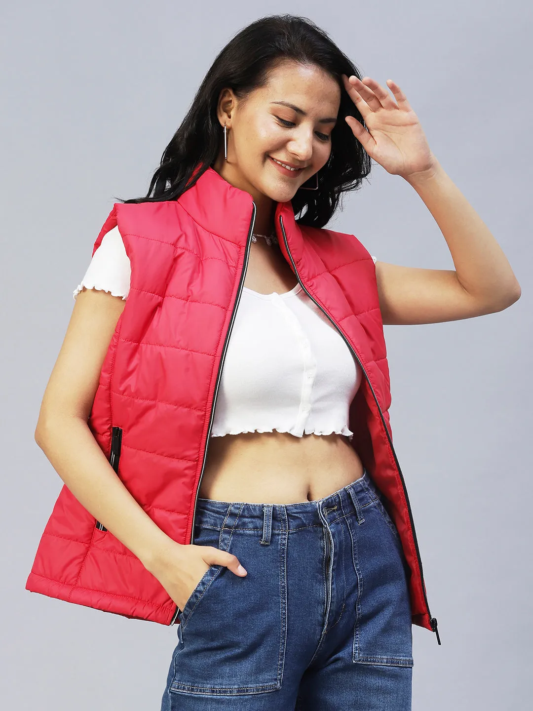 Red Sleeveless Puffer Jacket