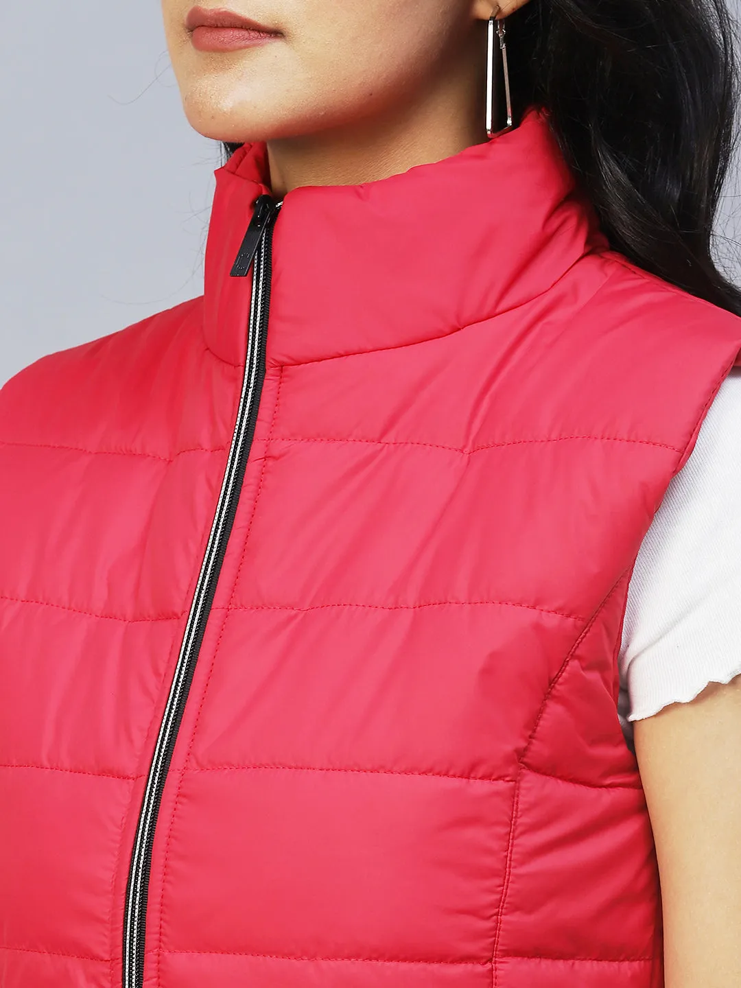 Red Sleeveless Puffer Jacket