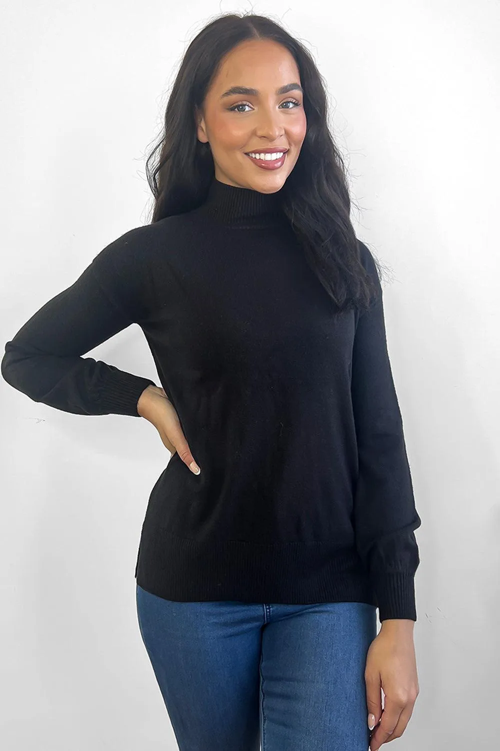 Side Splits High Neck Pullover