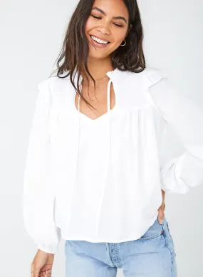 Smocked Ruffle Pullover - White