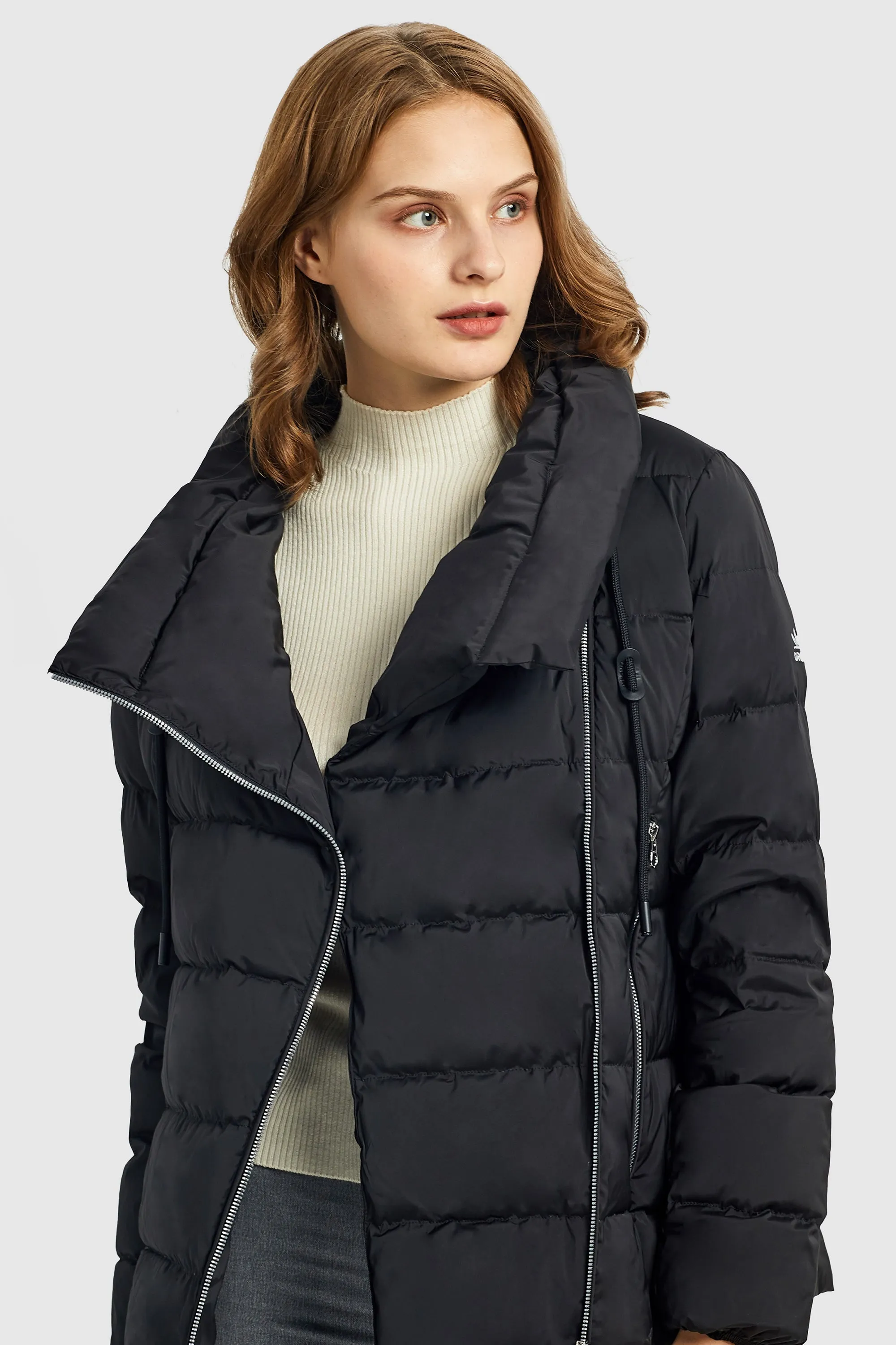 Stand Collar Oblique Placket Puffer Coat