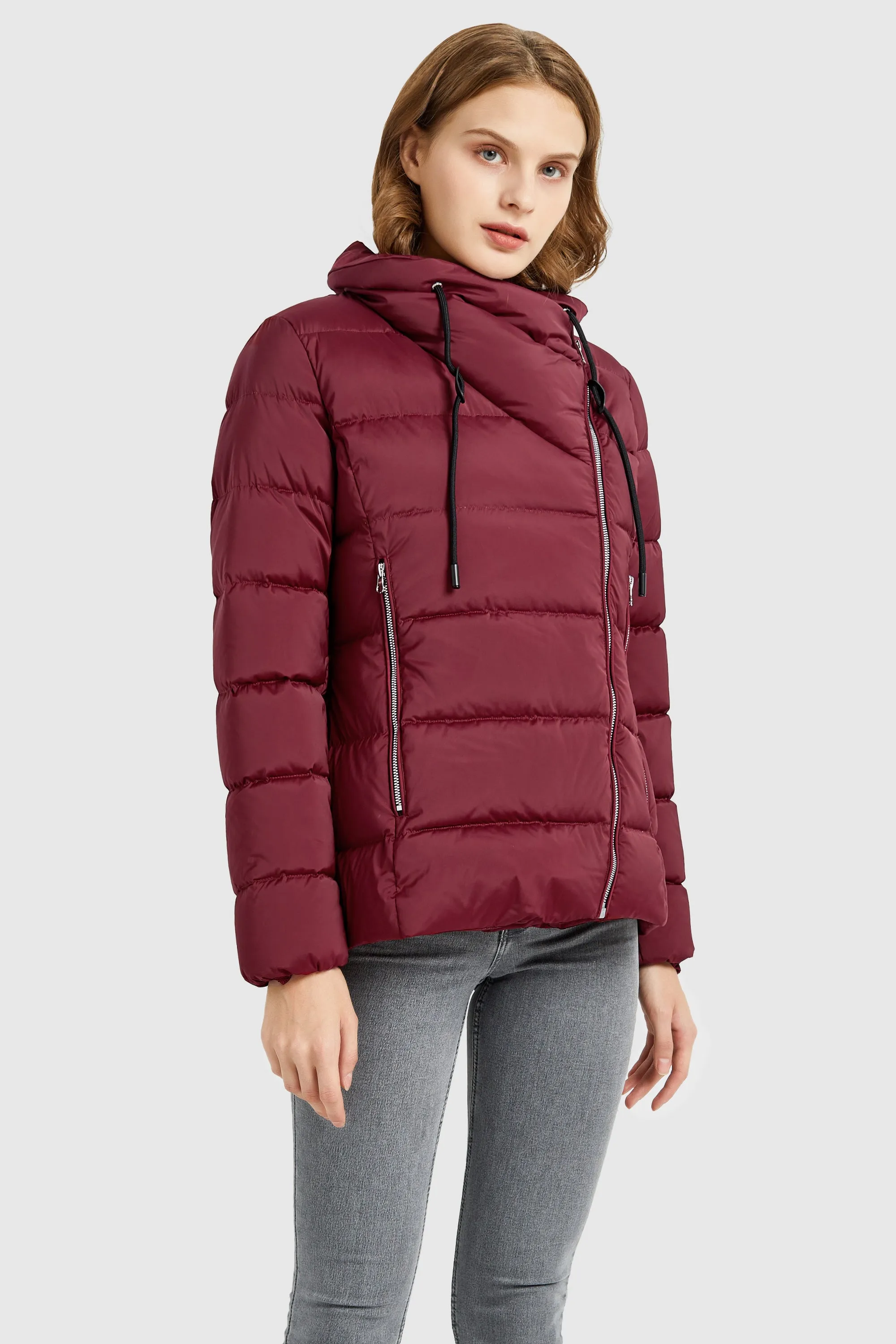 Stand Collar Oblique Placket Puffer Coat