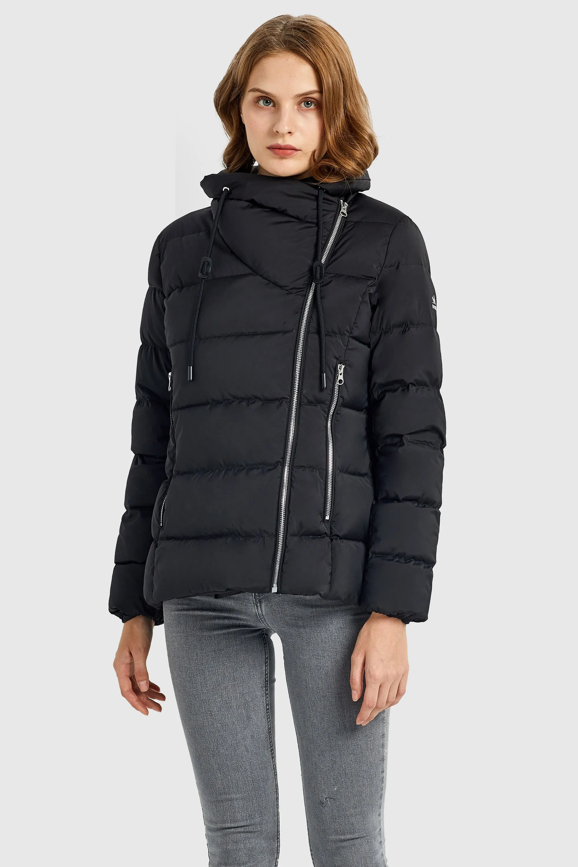 Stand Collar Oblique Placket Puffer Coat