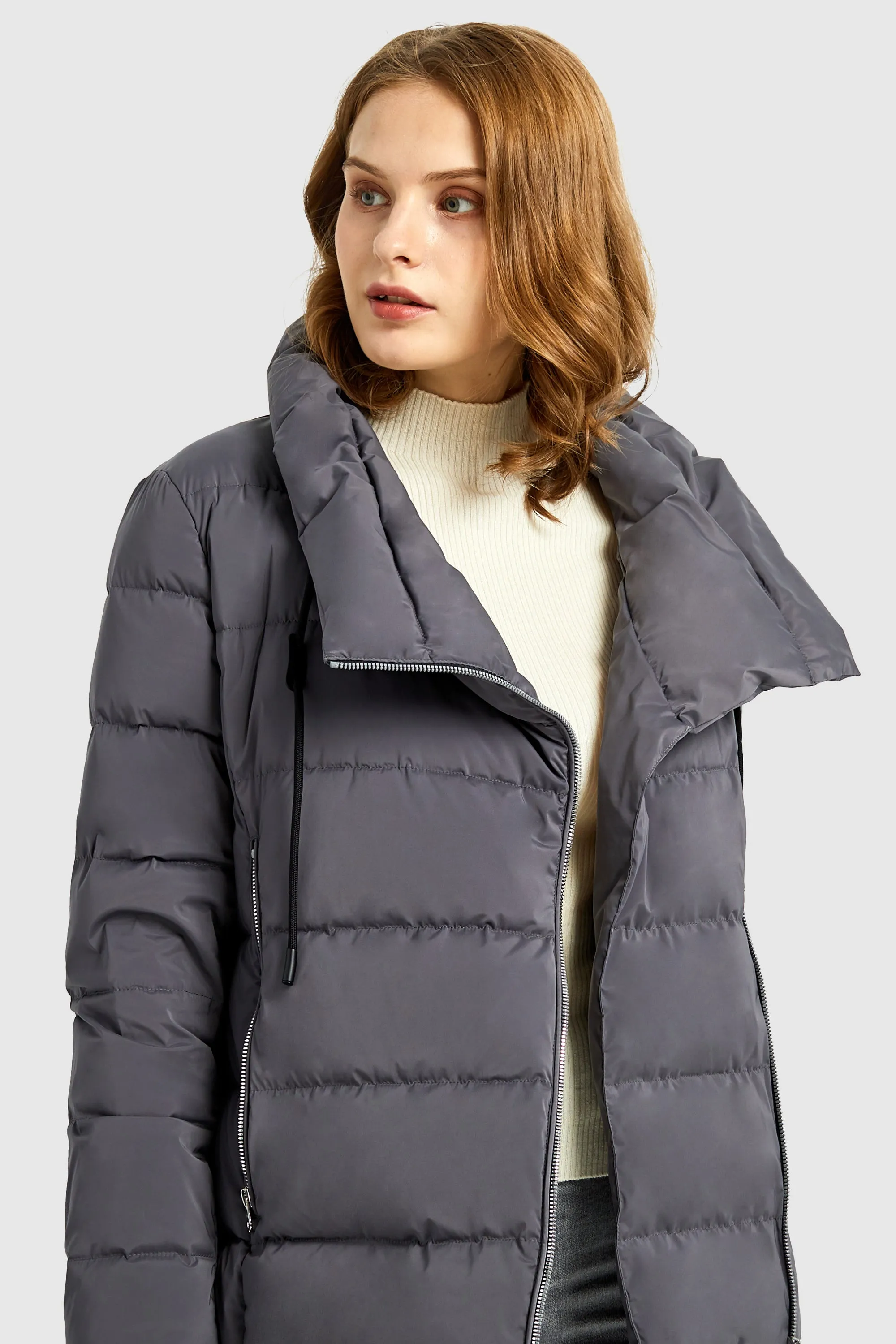 Stand Collar Oblique Placket Puffer Coat