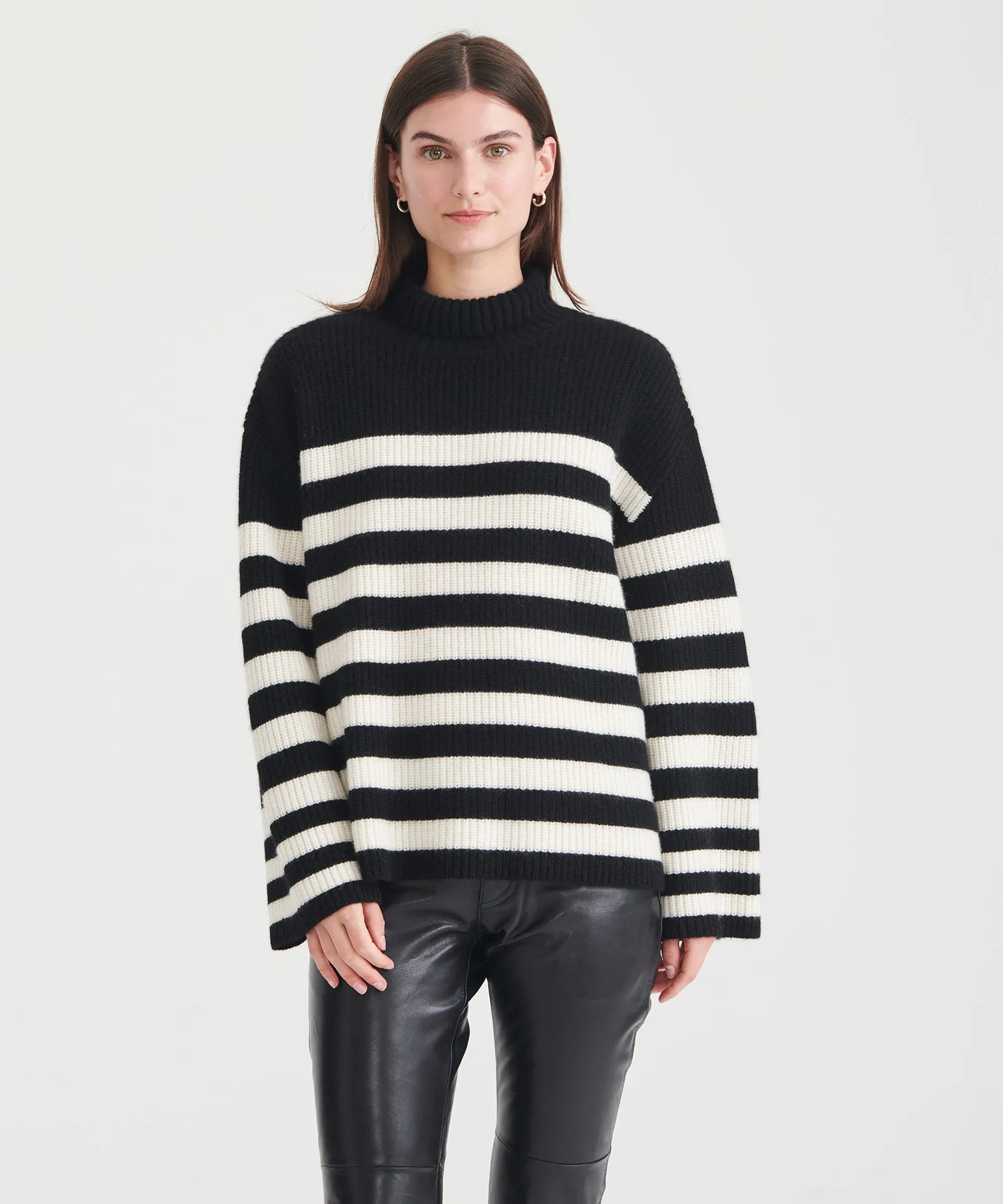 Super Luxe Cashmere Striped Turtleneck