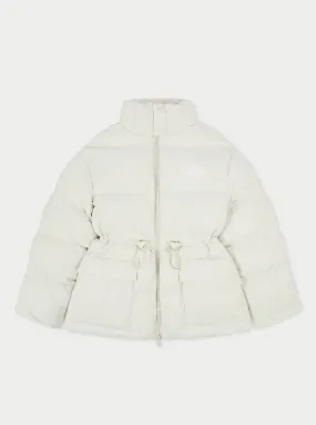 TIE WAIST PLEATED PUFFER COAT - OFF WHITE