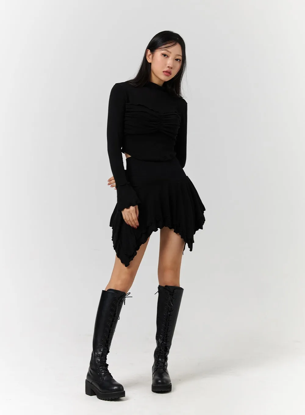 Turtleneck Rib Knit Long Sleeve Crop Top CD328