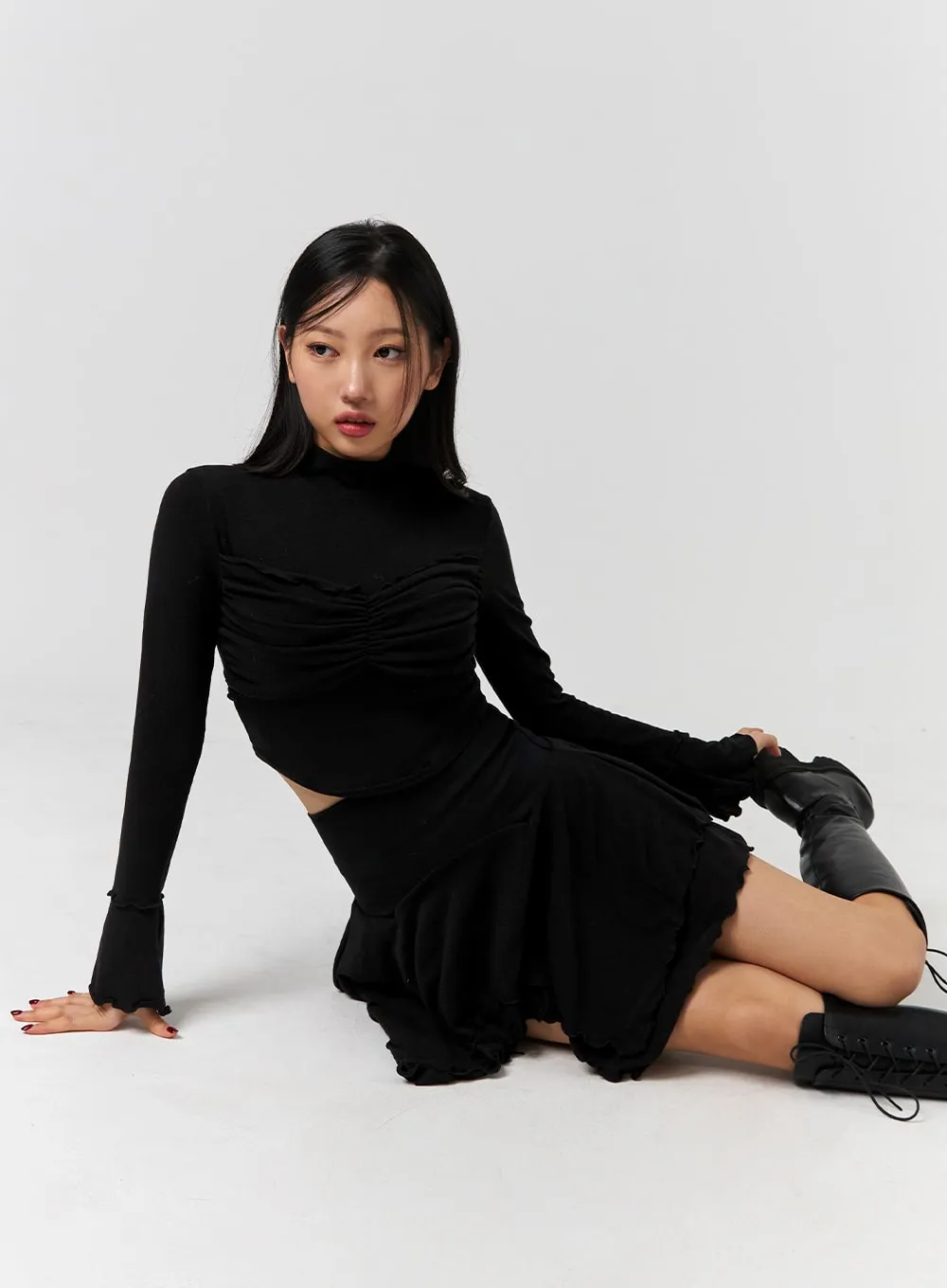 Turtleneck Rib Knit Long Sleeve Crop Top CD328