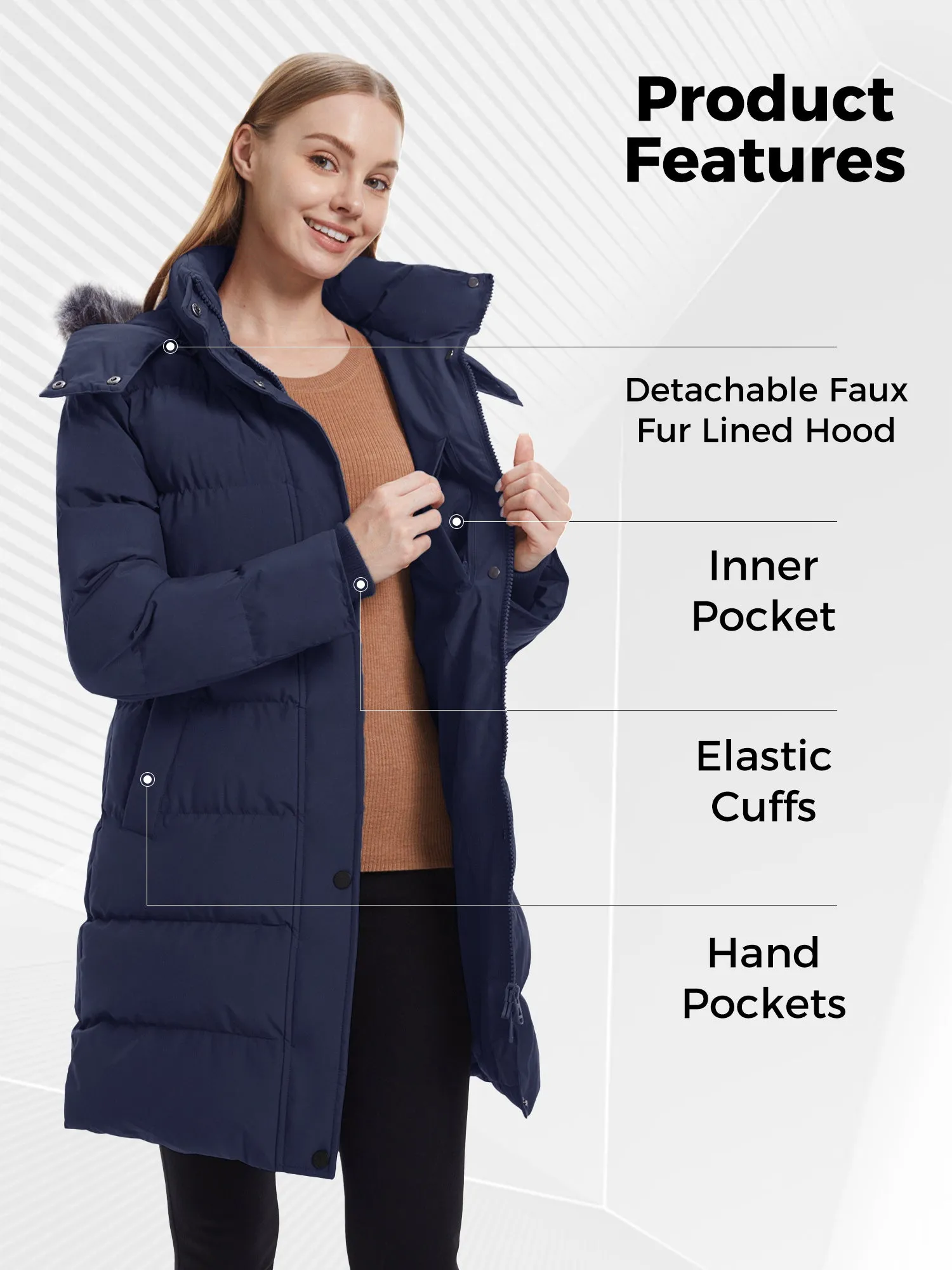 Wantdo Women's Long Puffer Jacket Quilted Winter Coat Thicken Hooded Parka Jacket