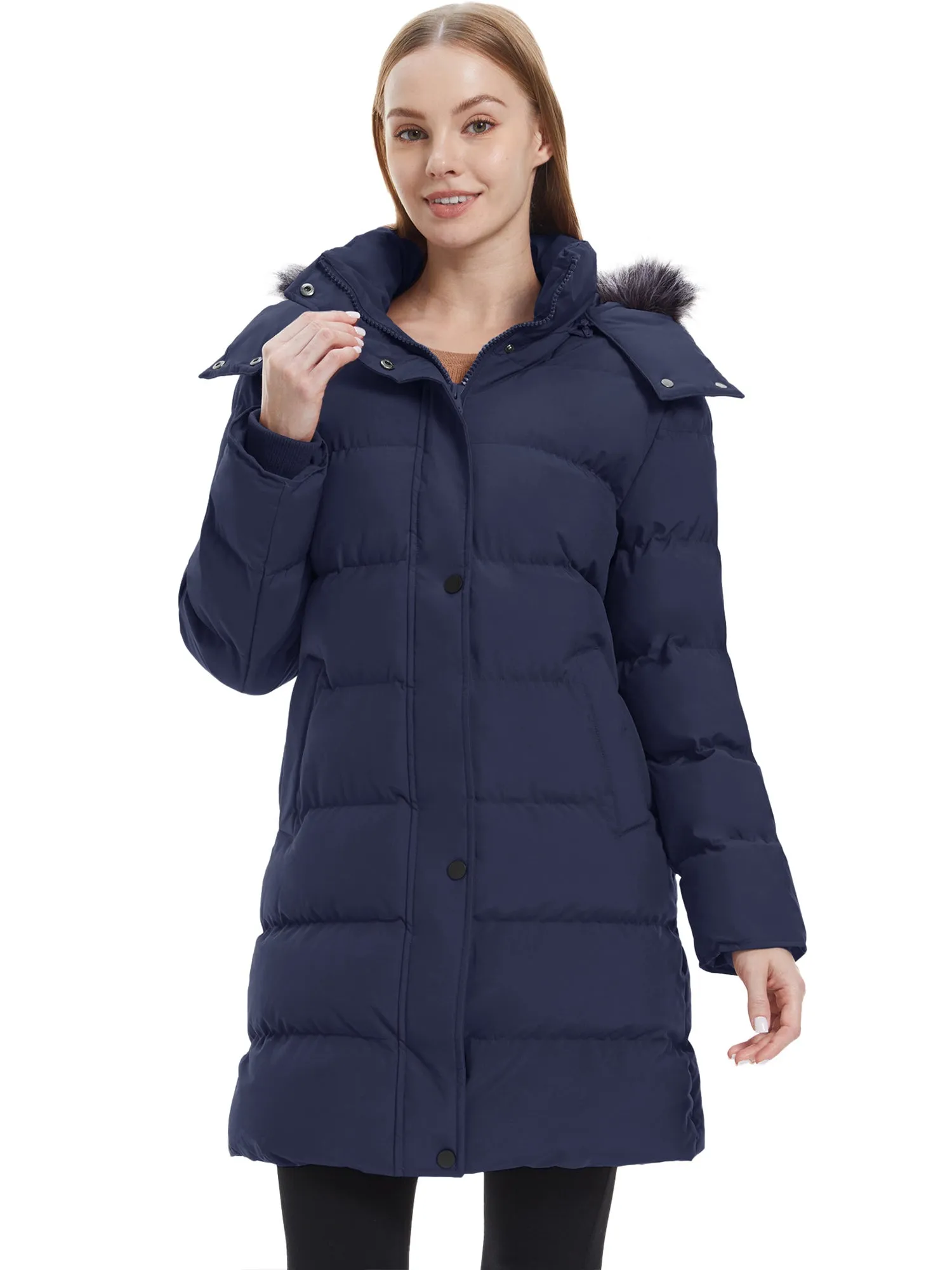 Wantdo Women's Long Puffer Jacket Quilted Winter Coat Thicken Hooded Parka Jacket