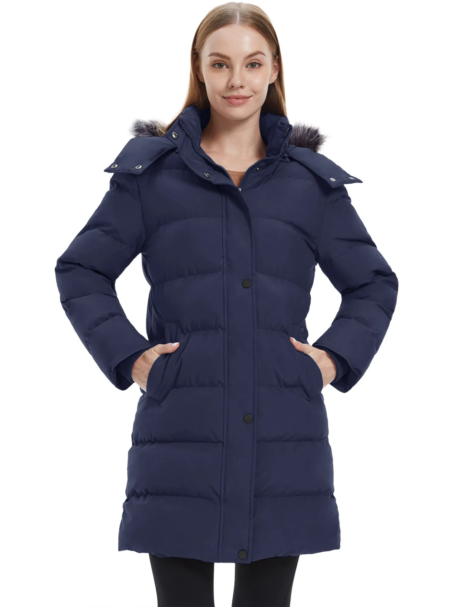 Wantdo Women's Long Puffer Jacket Quilted Winter Coat Thicken Hooded Parka Jacket