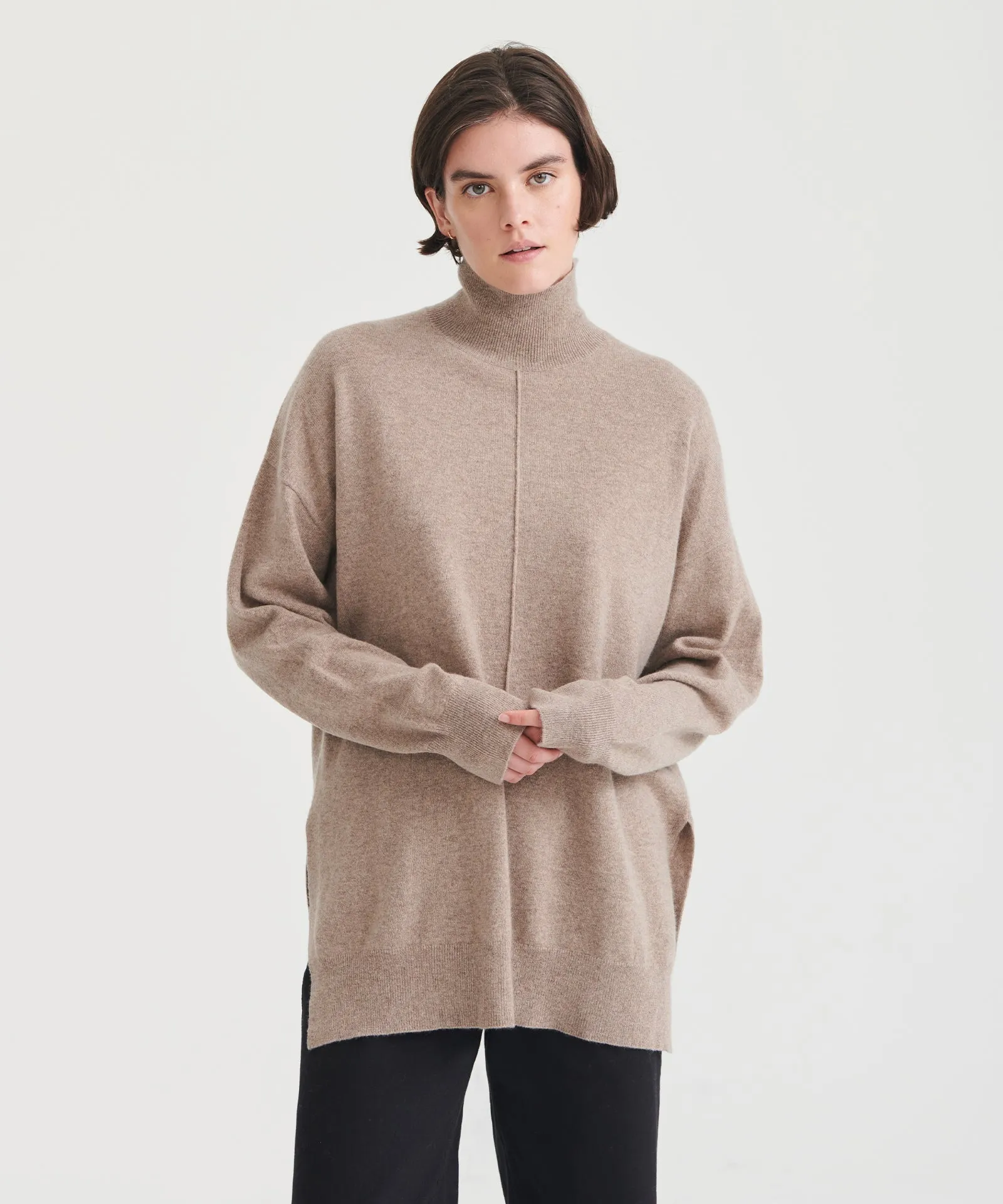 Premium Washable Cashmere Turtleneck Tunic Sweater