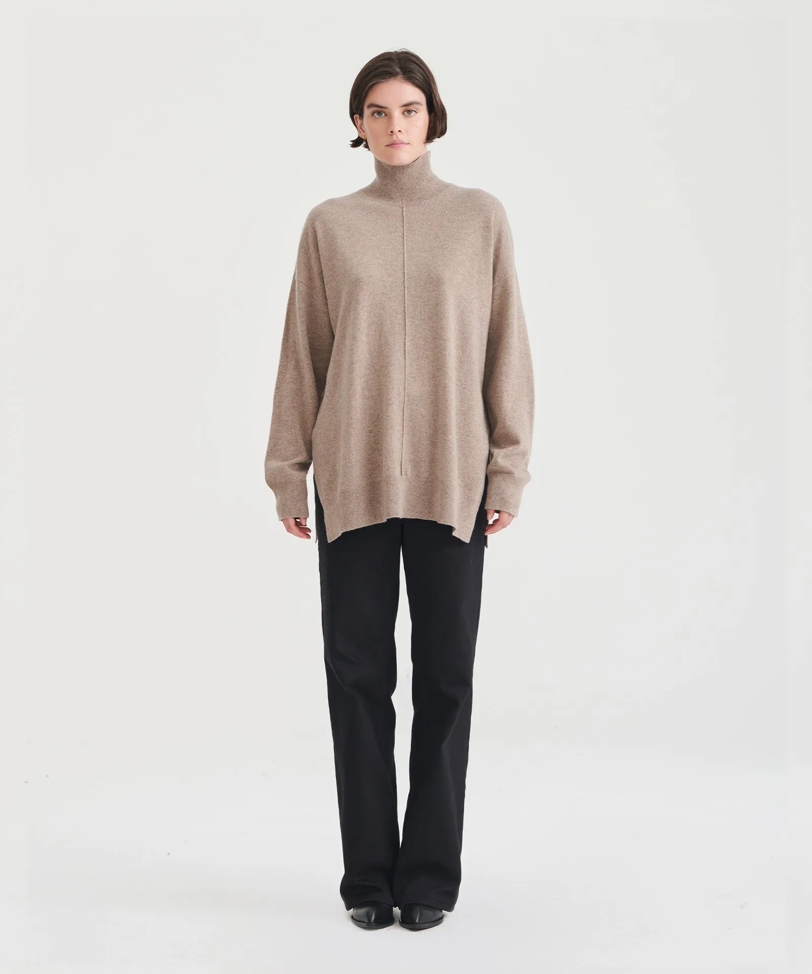 Premium Washable Cashmere Turtleneck Tunic Sweater