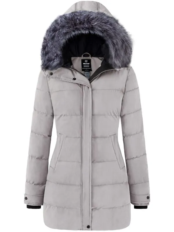 Women's Long Quilted Winter Coat Thicken Puffer Jacket with Faux Fur Hood Acadia 39